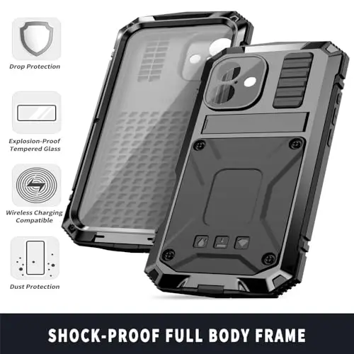 Lunivop fit for iPhone 16 Case 6.1inch Heavy Duty Rugged [Aluminium Stan] Military Grade Metal Rubber [Built in Screen Protector Camera Lens ] Phone Cover (, fit for iPhone 16 6.1'' 2024) Black - 6