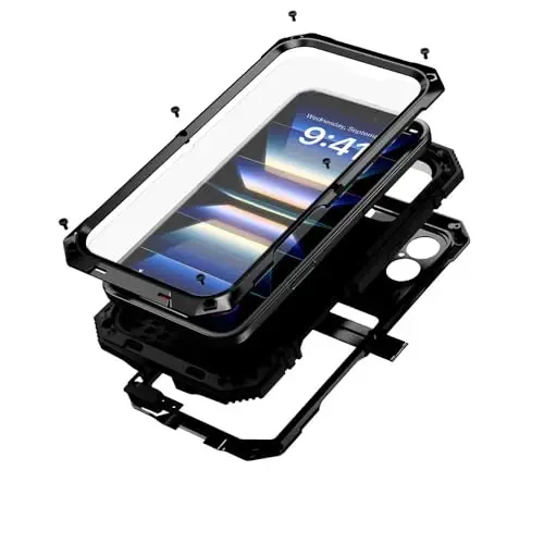 Lunivop iPhone 16 Kılıfı 6.1 inç Ağır Hizmet Tipi Sağlam [Alüminyum Stan] Askeri Sınıf Metal Kauçuk [Dahili Ekran Koruyucu Kamera Lensi] Telefon Kapağı (, iPhone 16 6.1'' 2024 için uygun) Siyah - LUNIVOP
