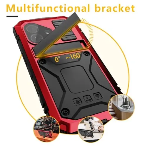 Lunivop iPhone 17 Kılıfı ile Uyumlu 6.3 inç Ağır Hizmet Tipi [Alüminyum Standlı] Askeri Sınıf Metal Kauçuk [Dahili Ekran Koruyuculu Kamera Lensli] Telefon Kılıfı (, iPhone 17 6.3'' 2025 ile uyumlu) Kırmızı - 4