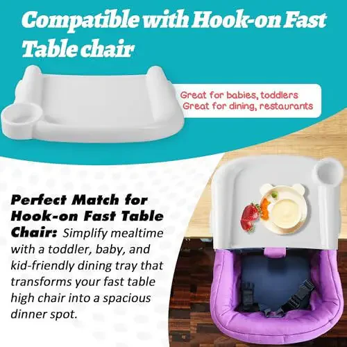 LuQiBabe Baby Dining Tray Compatible with Hook-on Fast Table Chair Portable Baby Feeding Tray for Clip-On Fast Table Chair Ideal for Baby, Toddler Perfect for Meal, Restaurant - White - 3