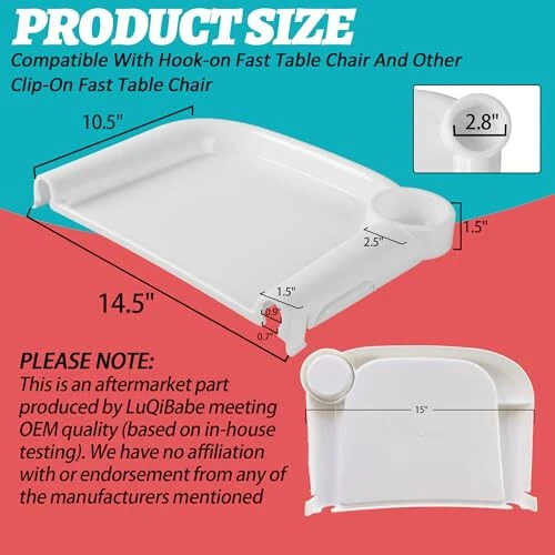 LuQiBabe Baby Dining Tray Compatible with Hook-on Fast Table Chair Portable Baby Feeding Tray for Clip-On Fast Table Chair Ideal for Baby, Toddler Perfect for Meal, Restaurant - White - 6