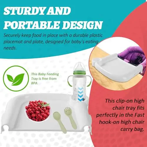 LuQiBabe Baby Dining Tray Compatible with in-gle-sina Fast Table Chair, Portable Baby Feeding Tray for Clip-On & Hook-on Table Chair, Ideal for Toddler Perfect for Meal, Restaurant - White - 1