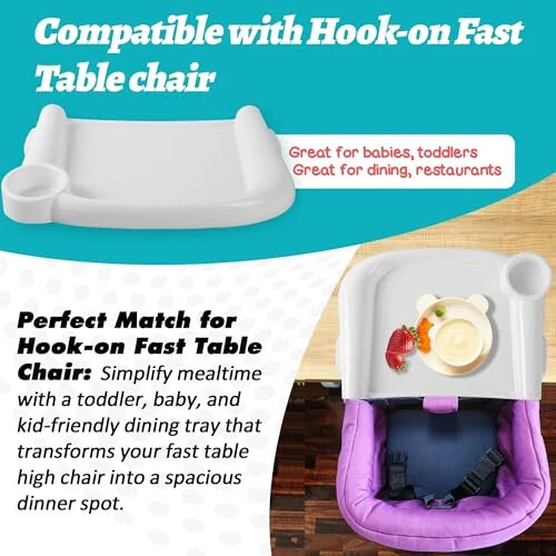 LuQiBabe Baby Dining Tray Compatible with in-gle-sina Fast Table Chair, Portable Baby Feeding Tray for Clip-On & Hook-on Table Chair, Ideal for Toddler Perfect for Meal, Restaurant - White - 3