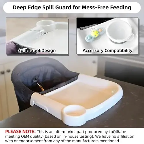 LuQiBabe Portable Baby Dining Tray Compatible with Ingle-sina Fast Table Chair Fits 6–36 Months Babies, BPA-Free Plastic & Dishwasher Safe, Mess-Free & Deep Edge Spill Guard, Home & Travel Use - White - 3