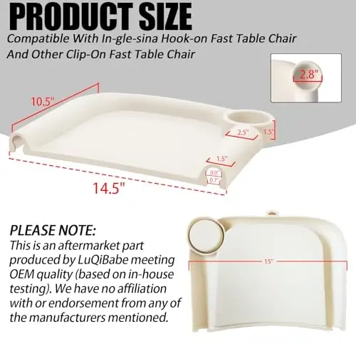 LuQiBabe Silicone Baby Dining Tray Compatible with in-gle-sina Fast Table Chair Portable Baby Feeding Tray for Clip-On Fast Table Chair Ideal for Baby, Toddler Perfect for Meal, Restaurant - White - 2