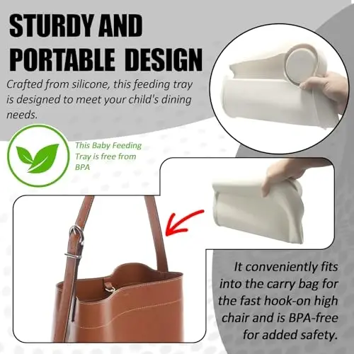 LuQiBabe Silicone Baby Dining Tray Compatible with in-gle-sina Fast Table Chair Portable Baby Feeding Tray for Clip-On Fast Table Chair Ideal for Baby, Toddler Perfect for Meal, Restaurant - White - 4
