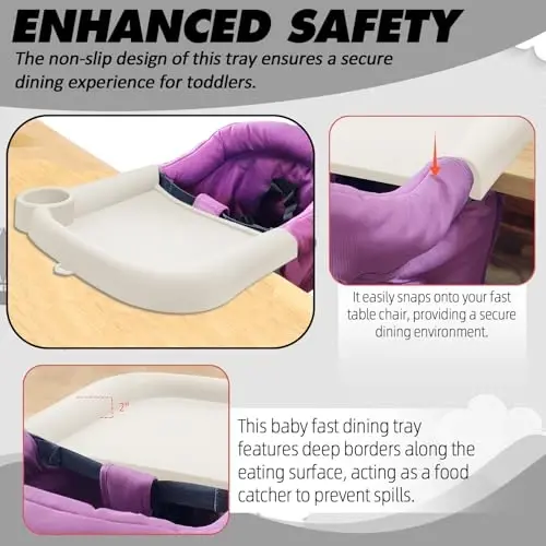 LuQiBabe Silicone Baby Dining Tray Compatible with in-gle-sina Fast Table Chair Portable Baby Feeding Tray for Clip-On Fast Table Chair Ideal for Baby, Toddler Perfect for Meal, Restaurant - White - 6