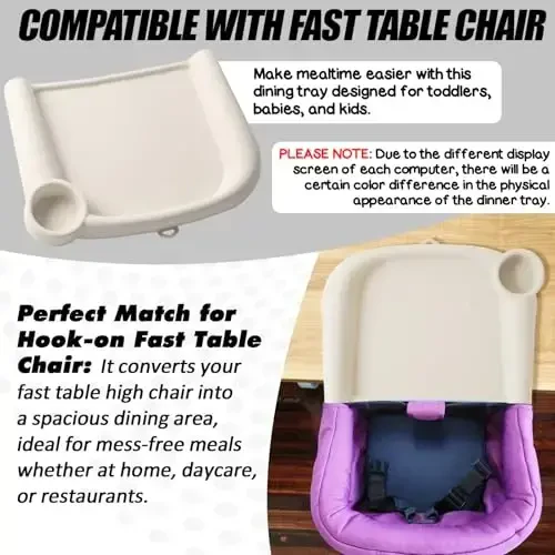 LuQiBabe Silicone Baby Dining Tray Compatible with in-gle-sina Fast Table Chair Portable Baby Feeding Tray for Clip-On Fast Table Chair Ideal for Baby, Toddler Perfect for Meal, Restaurant - White - 3