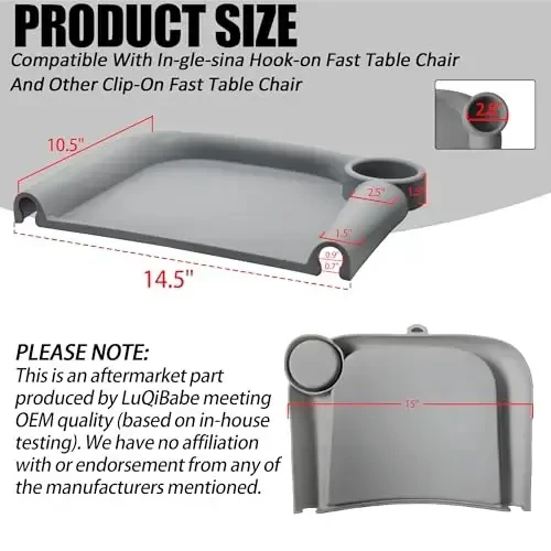 LuQiBabe Silicone Baby Dining Tray Compatible with in-gle-sina Fast Table Chair Portable Baby Feeding Tray for Clip-On Fast Table Chair Ideal for Baby, Toddler Perfect for Meal, Restaurant - Grey - LUQIBABE (1)