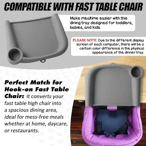 LuQiBabe Silicone Baby Dining Tray Compatible with in-gle-sina Fast Table Chair Portable Baby Feeding Tray for Clip-On Fast Table Chair Ideal for Baby, Toddler Perfect for Meal, Restaurant - Grey - 3