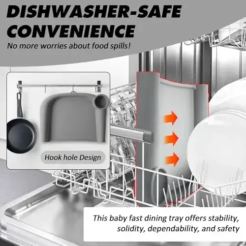 LuQiBabe Silicone Baby Dining Tray Compatible with in-gle-sina Fast Table Chair Portable Baby Feeding Tray for Clip-On Fast Table Chair Ideal for Baby, Toddler Perfect for Meal, Restaurant - Grey - 5