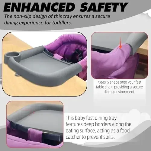 LuQiBabe Silicone Baby Dining Tray Compatible with in-gle-sina Fast Table Chair Portable Baby Feeding Tray for Clip-On Fast Table Chair Ideal for Baby, Toddler Perfect for Meal, Restaurant - Grey - 6