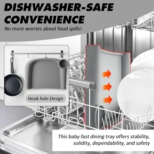 LuQiBabe Silicone Baby Dining Tray Compatible with Ingle-sina Fast Table Chair for Home & Restaurant Use, Portable Clip-On Feeding Tray for Hook-On High Chairs, Dishwasher Safe & BPA Free - Grey - 5