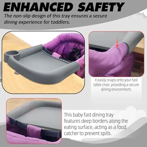LuQiBabe Silicone Baby Dining Tray Compatible with Ingle-sina Fast Table Chair for Home & Restaurant Use, Portable Clip-On Feeding Tray for Hook-On High Chairs, Dishwasher Safe & BPA Free - Grey - 6