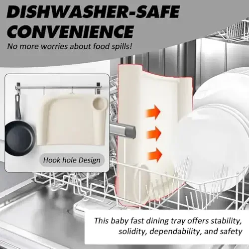LuQiBabe Silicone Baby Dining Tray Compatible with Ingle-sina Fast Table Chair for Home & Restaurant Use, Portable Clip-On Feeding Tray for Hook-On High Chairs, Dishwasher Safe & BPA Free - White - 5