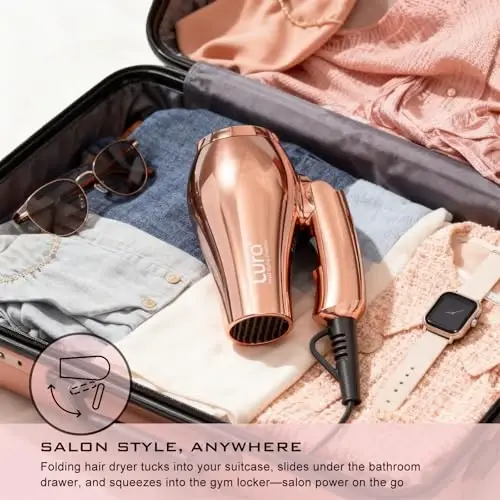 LURA Dual Voltage Travel Hair Dryer with Diffuser,Travel Blow Dryer Mini with EU Plug and UK Plug,Lightweight Portable Hairdryers with Folding Handle,1200W Compact Small Blowdryers for Women - 5