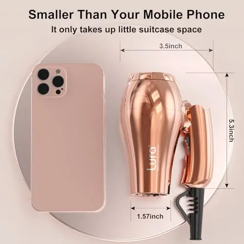 LURA Dual Voltage Travel Hair Dryer with Diffuser,Travel Blow Dryer Mini with EU Plug and UK Plug,Lightweight Portable Hairdryers with Folding Handle,1200W Compact Small Blowdryers for Women - 2