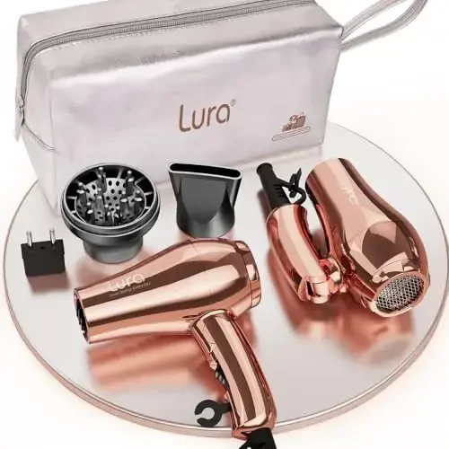LURA Mini Portable Travel Hair Dryer: Dual Voltage Small Lightweight Blow Dryer with EU Plug, 1200W Compact Hairdryer with Folding Handle, with Concentrator & Diffuser Attachment, for Women and Men - 5