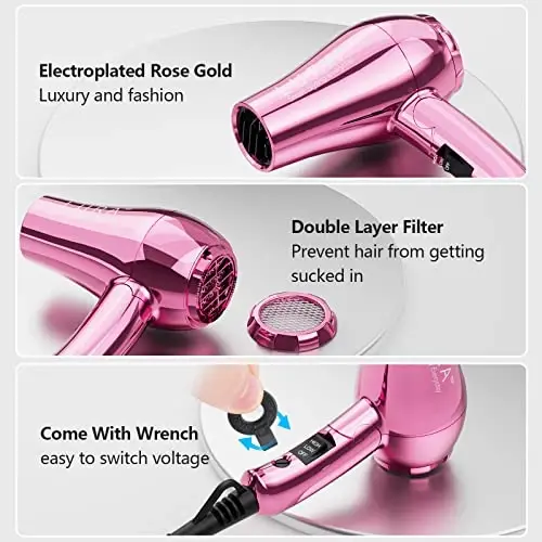 LURA Mini Portable Travel Hair Dryer: Dual Voltage Small Lightweight Blow Dryer with EU Plug,1200W Compact Hairdryer with Folding Handle,with Concentrator&Diffuser AttacModazoneent,for Women and Men - 6