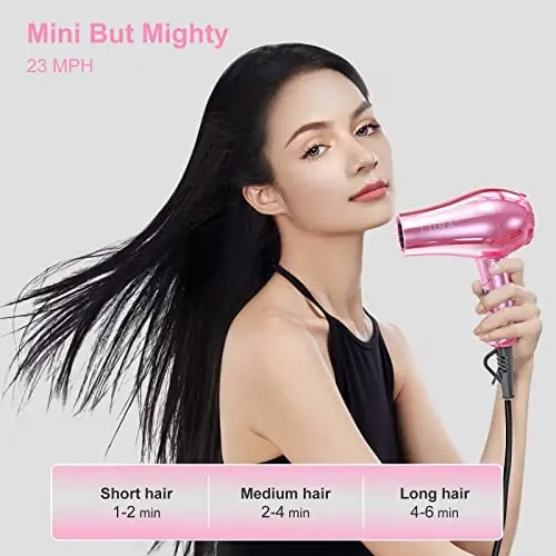 LURA Mini Portable Travel Hair Dryer: Dual Voltage Small Lightweight Blow Dryer with EU Plug,1200W Compact Hairdryer with Folding Handle,with Concentrator&Diffuser AttacModazoneent,for Women and Men - 4