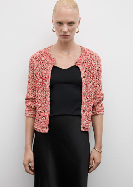 Lurex openwork knitted cardigan - Red - 6