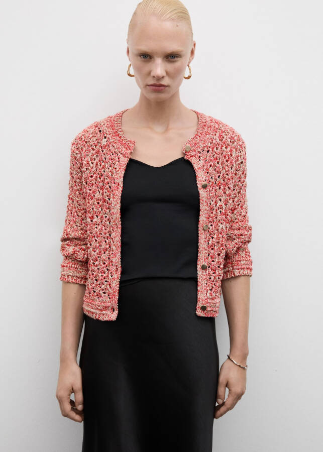 Lurex openwork knitted cardigan - Red - 6