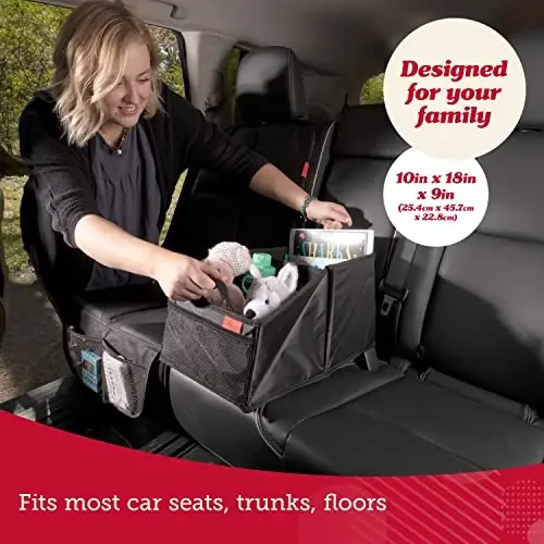 Lusso Gear Car Organizer & Storage Caddy - Black Oxford, 9 Compartments - Backseat Car Organizer with Cup Holders & Mesh Pockets - Road Trip Essentials for Kids - 3