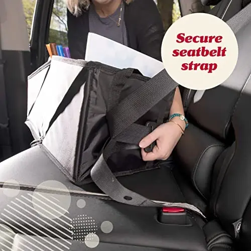 Lusso Gear Car Organizer & Storage Caddy - Black Oxford, 9 bo'limli - Stakan ushlagichlari va to'rli cho'ntaklari bo'lgan orqa o'rindiqli avtomobil tashkilotchisi - Bolalar uchun sayohat uchun zarur narsalar - 4