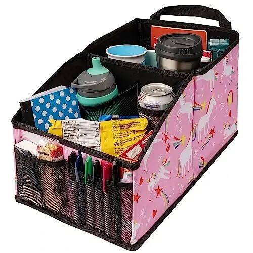 Lusso Gear Car Seat Organizer for Front or Backseat - Great for Adults & Kids, Features 9 Storage Compartments for Toys, Magazines, Tissues, Maps, Books, Documents, Games & More (Unicorns) - Lusso Gear