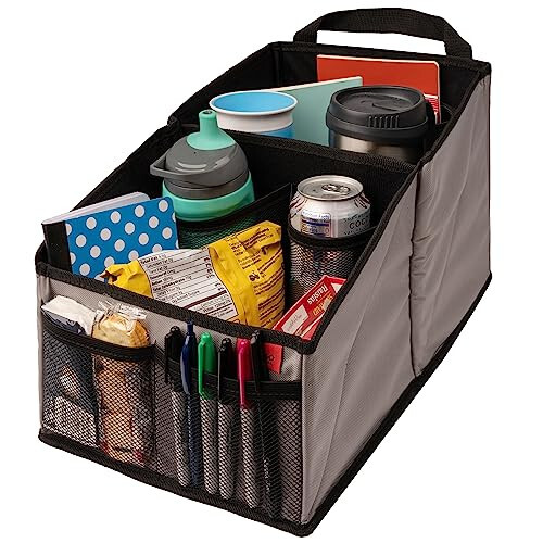 Lusso Gear Car Seat Organizer with Cup Holders for Front, Back, Passenger Seats, Truck and Van, 9 Auto Storage Compartments for Travel Organization of Trunk, Seats, Mobile Office (Gray) - Lusso Gear