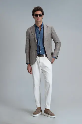 Luta Spor Erkek Blazer Ceket Slim Fit Kahverengi - Kahverengi - LUFIAN (1)