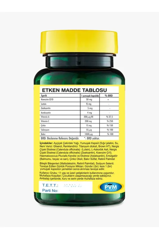 Lutein Zeaksantin Astaksantin Koenzim Q10 Ve Vitamin Kompleksi – 100 Kapsül – Göz Sağlığı - 2