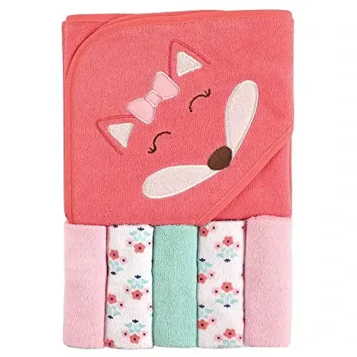 Luvable Friends Unisex Baby Hooded Towel with Five Washcloths, Cotton, Girl Fox, One Size - LUVABLE FRIENDS