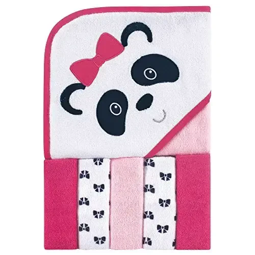 Luvable Friends Unisex Baby Hooded Towel with Five Washcloths, Panda, One Size - LUVABLE FRIENDS