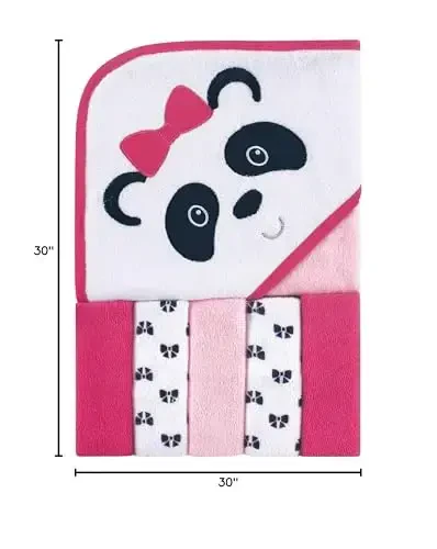 Luvable Friends Unisex Baby Hooded Towel with Five Washcloths, Panda, One Size (Pack of 2) - 3