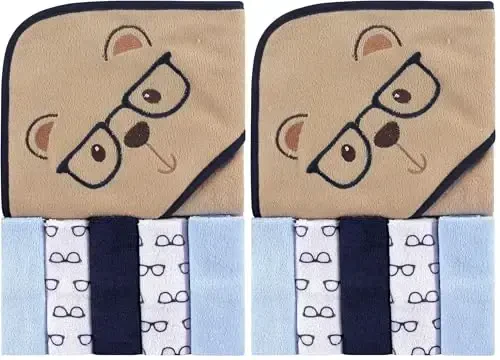 Luvable Friends Unisex Baby Hooded Towel with Five Washcloths, Smart Bear, One Size (Pack of 2) - LUVABLE FRIENDS