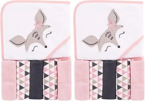 Luvable Friends Unisex Baby Hooded Towel with Five Washcloths, Deer, One Size (Pack of 2) - 1