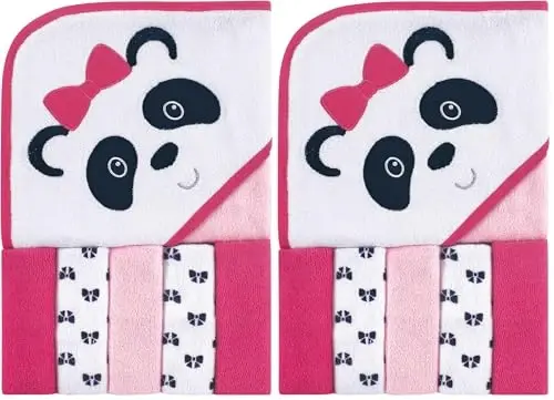 Luvable Friends Unisex Baby Hooded Towel with Five Washcloths, Panda, One Size (Pack of 2) - LUVABLE FRIENDS