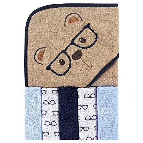 Luvable Friends Unisex Baby Hooded Towel with Five Washcloths, Smart Bear, One Size - 1