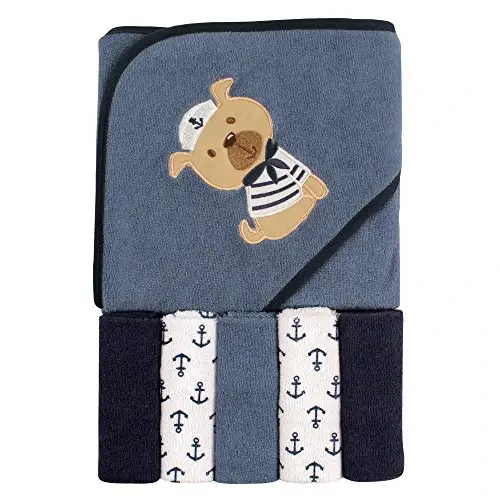 Luvable Friends Unisex Baby Hooded Towel with Five Washcloths, Dog, One Size - 1