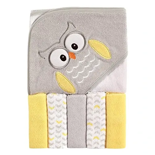 Luvable Friends Unisex Baby Hooded Towel with Five Washcloths, Owl, One Size - LUVABLE FRIENDS