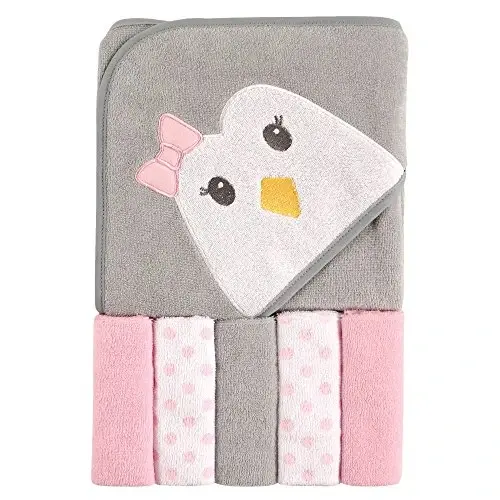 Luvable Friends Unisex Baby Hooded Towel with Five Washcloths,Cotton,Polyester, Penguin, One Size - LUVABLE FRIENDS