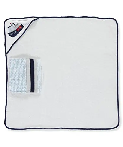 Luvable Friends Unisex Baby Hooded Towel with Five Washcloths, Tugboat, One Size (Pack of 2) - 2