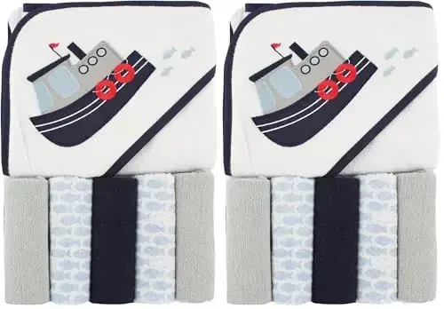 Luvable Friends Unisex Besh dona latta bilan kapüşonli sochiq, Tugboat, Bir o'lcham (2 dona) - LUVABLE FRIENDS