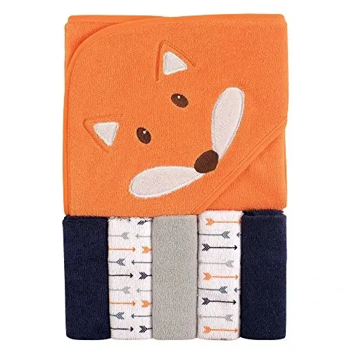 Luvable Friends Unisex chaqaloq kapüşonli sochiq beshta yuvinish latta bilan, Boy Fox, Bir o'lcham 