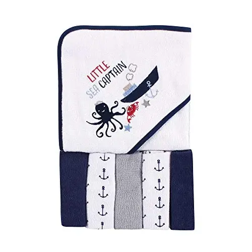 Luvable Friends Unisex chaqaloq kapüşonli sochiq beshta yuvinish latta bilan, dengiz kapitani, bir o'lcham 