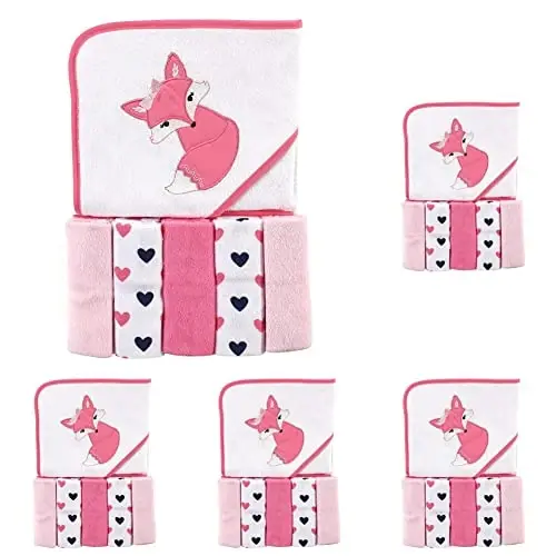 Luvable Friends Unisex Chaqaloq Sochiqli Sochiq Besh Yuvinish Latasi Bilan, Tulki, Bir Size (5 Paket) 