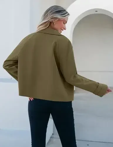 luvamia Cropped Trench Coat for Women Long Sleeve Double Breasted Notched Lapel Casual Loose Fit Jackets with Pockets - LUVAMIA (1)