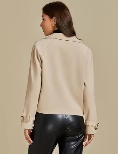 luvamia Cropped Trench Coat for Women Long Sleeve Double Breasted Notched Lapel Casual Loose Fit Jackets with Pockets - LUVAMIA (1)