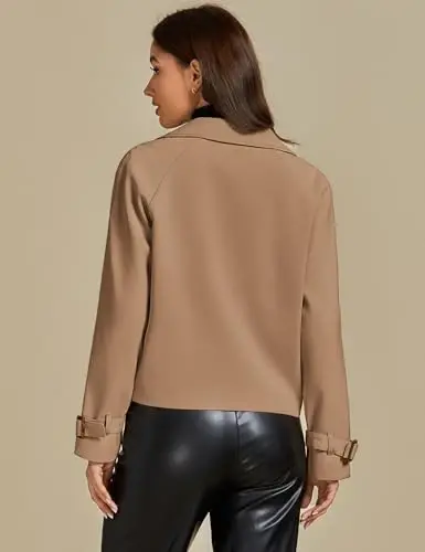 luvamia Cropped Trench Coat for Women Long Sleeve Double Breasted Notched Lapel Casual Loose Fit Jackets with Pockets - LUVAMIA (1)